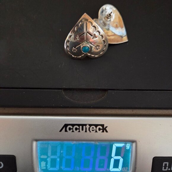 Sterling Silver Heart Earrings Mexico Blue Stone Accent Pierced New Backs - Picture 6 of 6